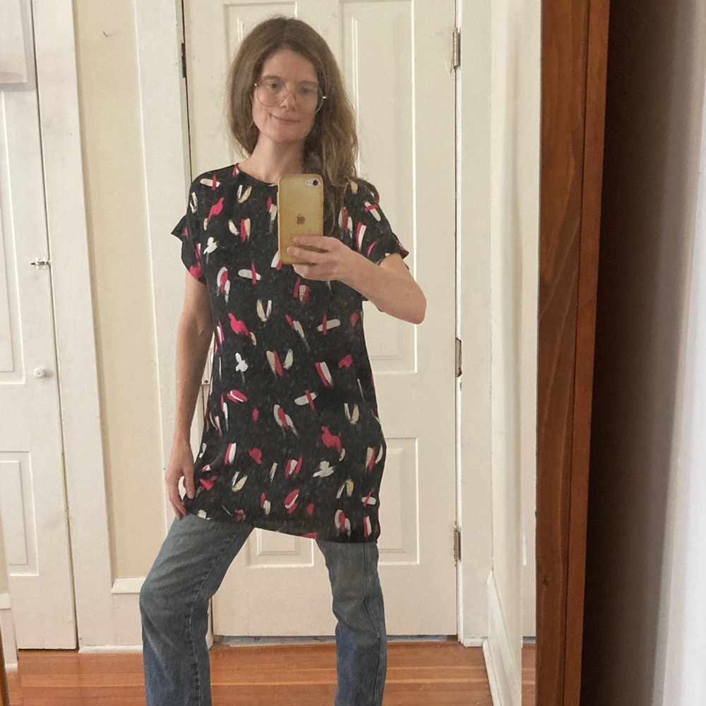 Mng Collection Shift Dress Tunic Shirt Brush Stroke Print Black Pink XS